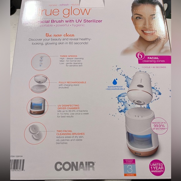 CONAIR NIB AUTHENTIC TRUE GLOW SONIC FACIAL BRUSH WITH UV STERILIZER - Picture 3 of 11